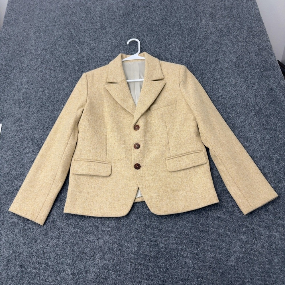 Vintage Moon England Blazer Womens M Tan Wool Three Button Academic Classic